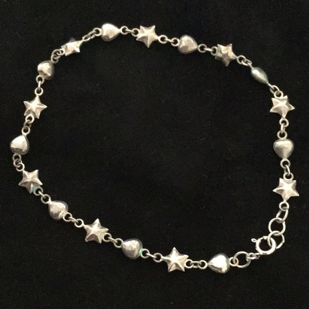 925 sterling silver heart star bracelet anklet